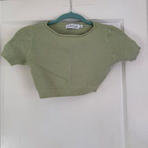 Pale Sage Green Knit Crop Top and pencil skirt